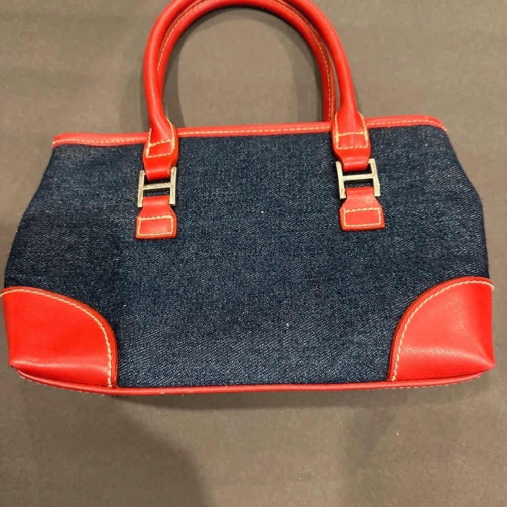 Red Faux Leather and Blue Denim Children’s Purse